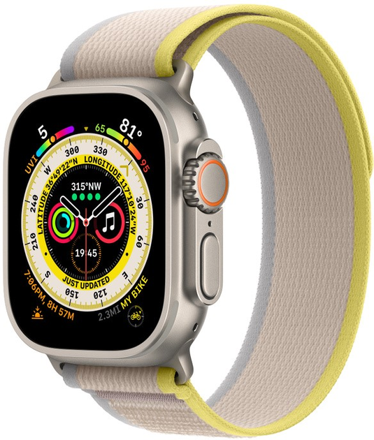 Smartwatch Apple Watch Ultra GPS + Cellular 49mm Titanium Case with Yellow/Beige Trail Loop - S/M (MNHK3) - obraz 2