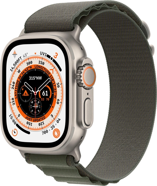 Smartwatch Apple Watch Ultra GPS + Cellular 49mm Titanium Case with Green Alpine Loop - Medium (MQFN3) - obraz 1