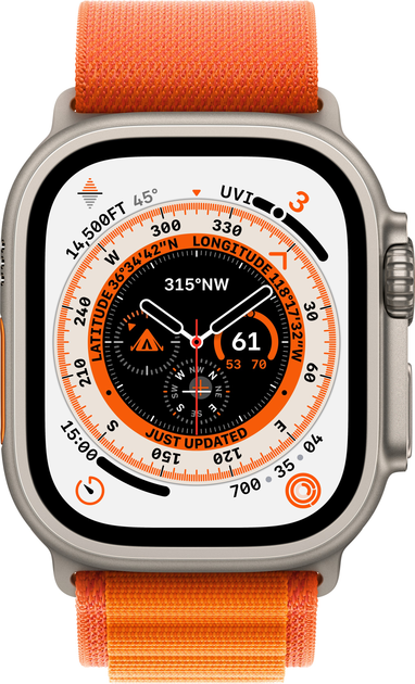 Smartwatch Apple Watch Ultra GPS + Cellular 49mm Titanium Case with Orange Alpine Loop (Large) (MQFL3) - obraz 3
