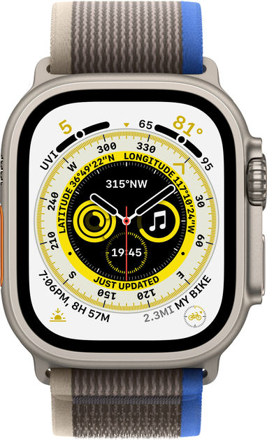 Smartwatch Apple Watch Ultra GPS + Cellular 49mm Titanium Case with Blue/Gray Trail Loop - M/L (MQFV3) - obraz 3