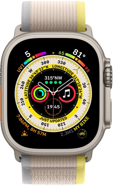 Smartwatch Apple Watch Ultra GPS + Cellular 49mm Titanium Case with Yellow/Beige Trail Loop - M/L (MQFU3) - obraz 4