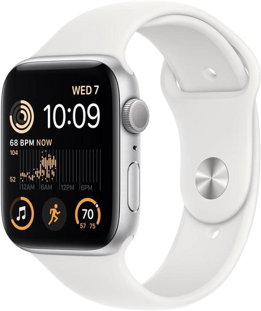 Smartwatch Apple Watch SE (2022) GPS 44mm Silver Aluminium Case with White Sport Band (MNK23) - obraz 2