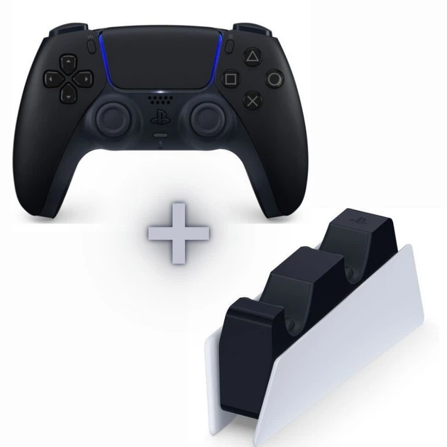 Комплект Геймпад Беспроводной Контроллер Sony PlayStation (PS5) DualSense Midnight Black + Зарядная станция Держатель для Геймпада Sony DualSense Charging Station - изображение 2