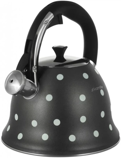 Чайник Kamille Whistling Kettle Black 2.5л из нержавеющей стали со свистком (черный в горох) KM-1099-BL - Фото 1 Чайник Kamille Whistling Kettle Black 2.5л из нержавеющей стали со свистком (черный в горох) KM-1099-BL - изображение 1