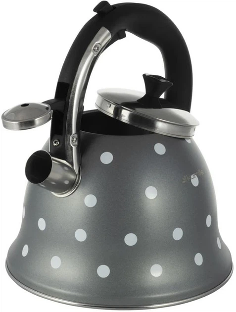 Чайник Kamille Whistling Kettle Grey 2.5л из нержавеющей стали со свистком (серый в горох) KM-1099-GR - Фото 2 Чайник Kamille Whistling Kettle Grey 2.5л из нержавеющей стали со свистком (серый в горох) KM-1099-GR - зображення 2