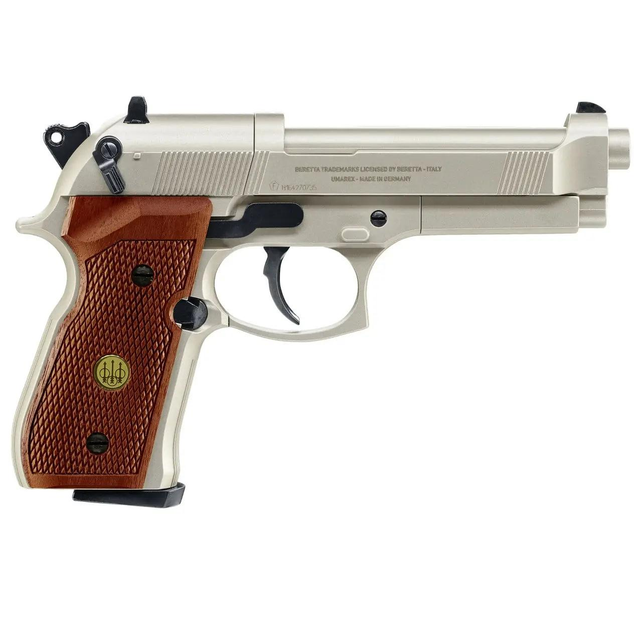 Пневматичний пістолет Beretta 92 FS нікель з дерев'яними накладками - зображення 1