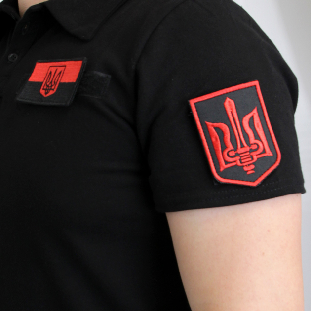 Футболка поло черная с липучками, полицейская футболка котон, тактическая рубашка под шевроны (размер XXL) - изображение 2