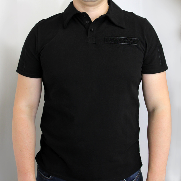 Футболка поло черная с липучками, полицейская футболка котон, тактическая рубашка под шевроны (размер S) - изображение 2