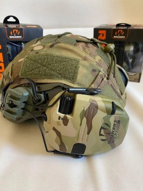 Комплект Активні стрілецькі тактичні навушники для стрільби Walker's Razor Slim Electronic Muffs (Multicam Camo)+ кріплення на шолом - зображення 1