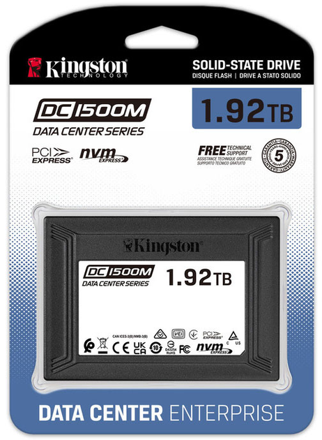 Dysk SSD Kingston DC1500M 1.92TB U.2 PCIe 3.0 x4 3D NAND (TLC) (SEDC1500M/1920G) - obraz 3