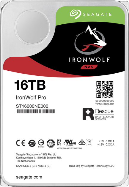 Dysk twardy Seagate IronWolf Pro 16 TB 7200 obr./min 256 MB ST16000NE000 3,5" SATAIII - obraz 1