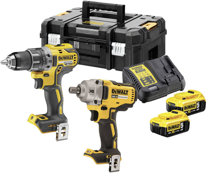 Набір з двох інструментів безщіткових DeWalt 18 В XR Li-lon, 5 А·год, валіза, 2 акумулятори та зарядний пристрій (DCK2077P2T) - зображення 1