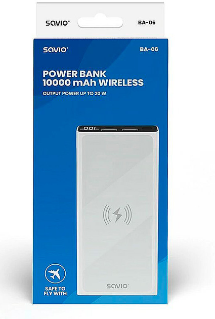 Powerbank Savio 20W 10000 mAh Wireless charger 15W White (BA-06) - obraz 3