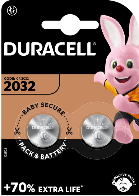 Спеціальна літієва батарейка типу «таблетка» Duracell 2032, 3В, 2 шт DL2032/CR2032 (5000394054967) - зображення 2