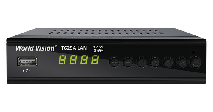 World Vision T625A LAN H.265 HD Цифровой Т2 тюнер DVB-C/T/T2 с обучаемым пультом и Ethernet входом 100 мб. - изображение 1