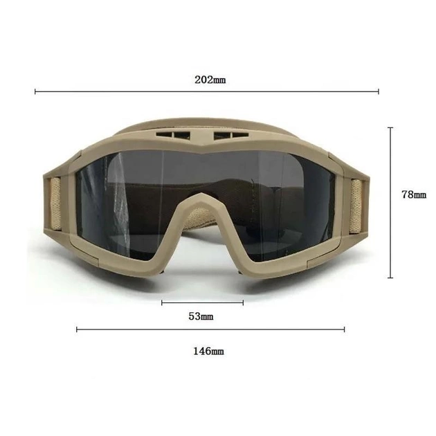 Тактическая маска защитная для глаз Army Green 3 сменних линзы и защитный чехол очки защитные от высоких температур и порохових газов - изображение 2