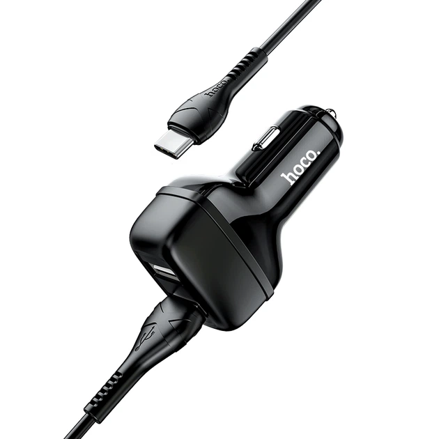 Автомобільний зарядний пристрій HOCO Z36 Leader dual port car charger set(Type-C) Black (6931474727770) - изображение 4