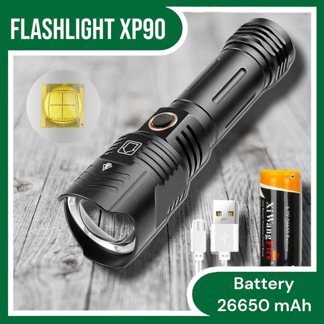Портативный фонарик XHP90, USB разъем, телескопический зум – фото ...