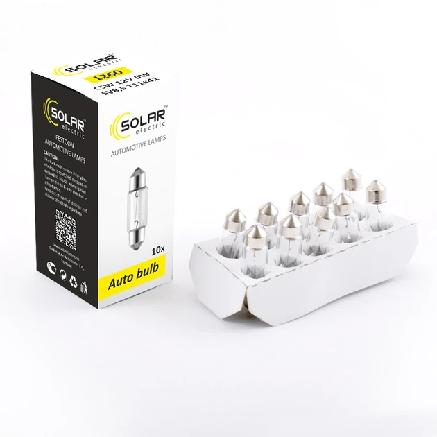 Лампа розжарювання Solar C5W 12V 5W SV8.5 T11х41, 10шт - зображення 2