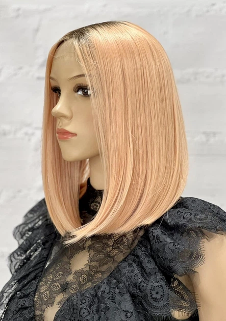 Парик на сетке PoliLy Lace Wig Momo каре омбре розовый блонд - изображение 3