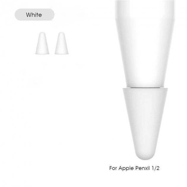 Силиконовый защитный чехол для наконечника стилуса Apple Pencil 1-2 поколение White 2 шт. - Фото 2 Силиконовый защитный чехол для наконечника стилуса Apple Pencil 1-2 поколение White 2 шт. - изображение 2
