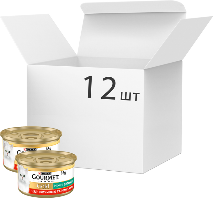 Упаковка влажного корма для кошек Purina Gourmet Gold Нежные биточки с говядиной и томатами 12 шт по 85 г (7613035442481) - изображение 1