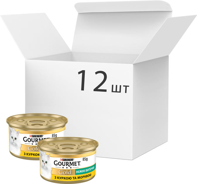 Упаковка влажного корма для кошек Purina Gourmet Gold Нежные биточки с курицей и морковью 12 шт по 85 г (7613035442214) - изображение 1