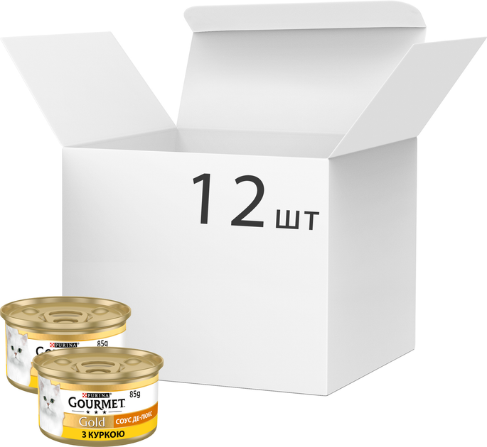 Упаковка влажного корма для кошек Purina Gourmet Gold Соус Де-Люкс, кусочки в соусе с курицей 12 шт по 85 г (7613036705110) - изображение 1