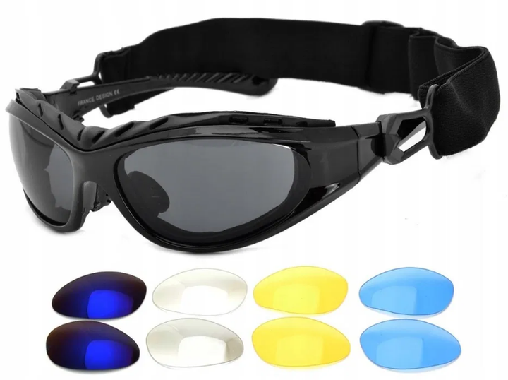 Захисні окуляри маска балістична зі змінними лінзами з полікарбонату 100% захист очей від шкідливих UVA UVB і UVC-променів для спорту й активного відпочинку - зображення 1