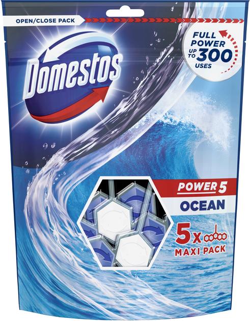 Kostki do czyszczenia WC Domestos Power 5 Maxi Ocean świeżość 5 x 55 g (8710447222607) - obraz 1