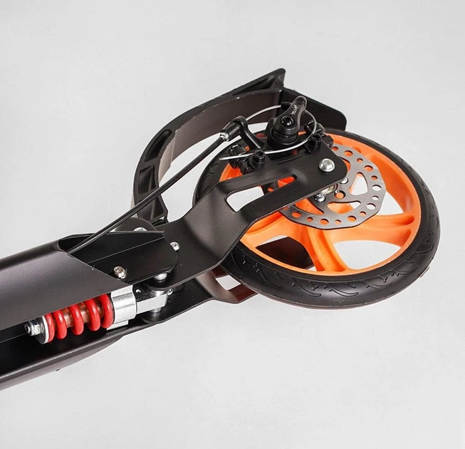 Самокат алюминиевый Best Scooter BS-98033 ручной дисковый тормоз, колеса PU, диаметр колес - 200мм, 2 амортизатора, подстаканник - Фото 4 Самокат алюминиевый Best Scooter BS-98033 ручной дисковый тормоз, колеса PU, диаметр колес - 200мм, 2 амортизатора, подстаканник - изображение 4