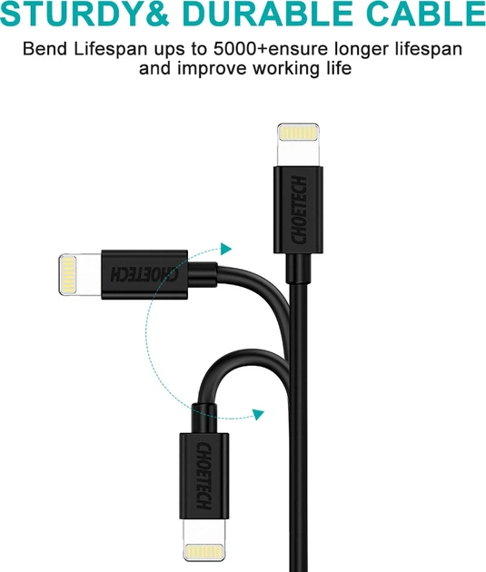 Кабель CHOETECH MFI USB 2.0 (IP0027-BK) - зображення 3