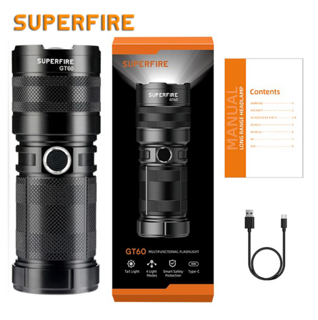 Ліхтар ручний акумуляторний двусторонній GT60 SuperFire 2600 Lumen IP34 - Фото 9 Ліхтар ручний акумуляторний двусторонній GT60 SuperFire 2600 Lumen IP34 - зображення 9