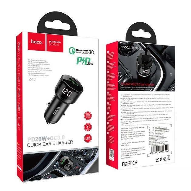 Автомобільний зарядний пристрій для телефона (АЗУ) USB Hoco Type-C PD 20 W + USB QC 3.0 18 W LED (Z42) - зображення 10