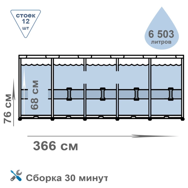 Каркасный бассейн Intex 26710 NP 366-76 см, объем воды - 6503 л - Фото 5 Каркасный бассейн Intex 26710 NP 366-76 см, объем воды - 6503 л - изображение 5