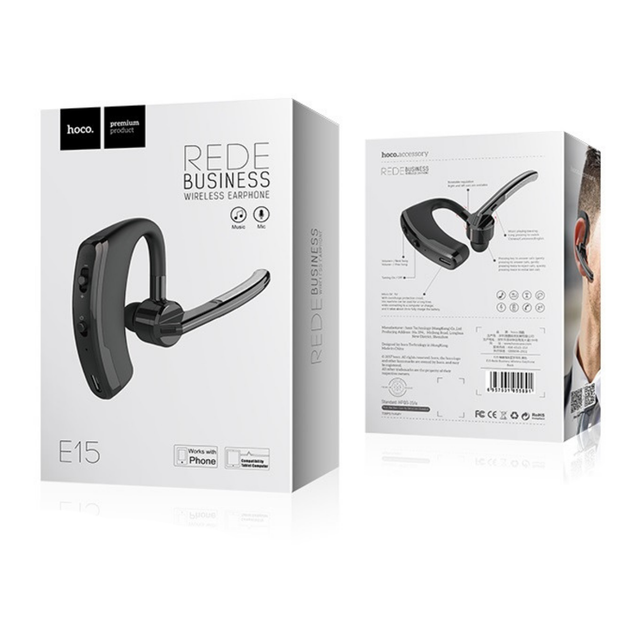 Bluetooth-гарнітура розмовна Hoco E15 Rede business wireless earphone Black - Фото 2 Bluetooth-гарнітура розмовна Hoco E15 Rede business wireless earphone Black - зображення 2