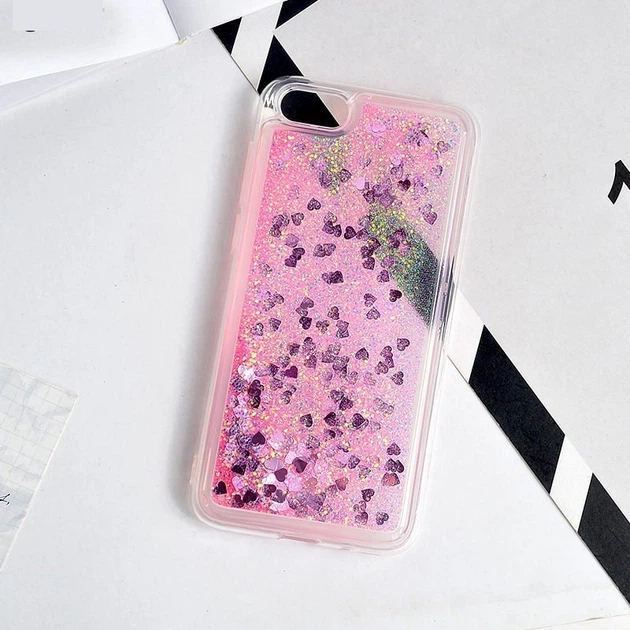 Чохол Glitter для Iphone 5/5s Бампер Рідкий блиск серце рожевий - зображення 2