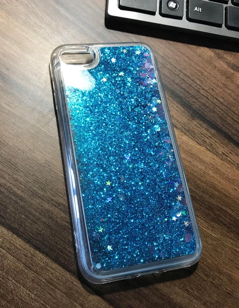 Чехол Glitter для Iphone 6 / 6s Бампер Жидкий блеск синий - изображение 2