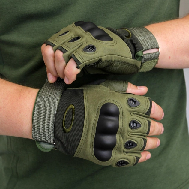 Чоловічі рукавиці без пальців тактичні, рукавиці тактичні олива стрілецькі, Тактичні рукавички для самооборони Олива (L) XL - зображення 2