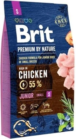 Sucha karma dla szczeniąt małych ras BRIT Premium Junior S z kurczakiem 1 kg (8595602526253) - obraz 1