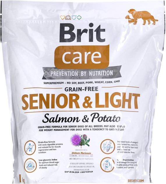 Sucha karma dla starszych psów BRIT Care Senior&Light z łososiem i ziemniakami 1 kg (8595602510290) - obraz 1