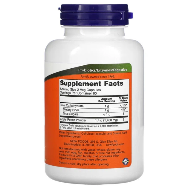 Натуральная добавка Now Foods Apple Pectin 700 мг 120 капсул - изображение 2