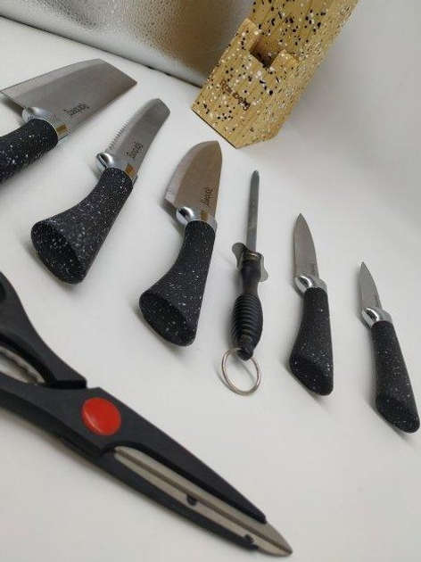 Набор ножей Rainberg RB-8806 на 8 предметов с ножницами + подставка Черный - изображение 2