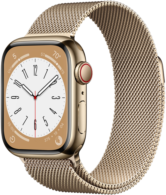 Smartwatch Apple Watch Series 8 GPS + Cellular 41mm Gold Stainless Steel Case with Gold Milanese Loop (MNJF3) - obraz 1
