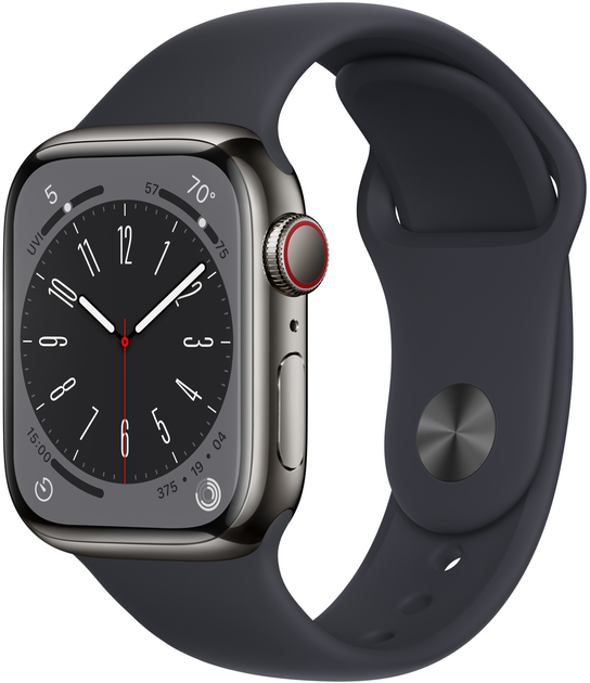 Smartwatch Apple Watch Series 8 GPS + Cellular 41mm Graphite Stainless Steel Case with Midnight Sport Band (MNJJ3) - obraz 1