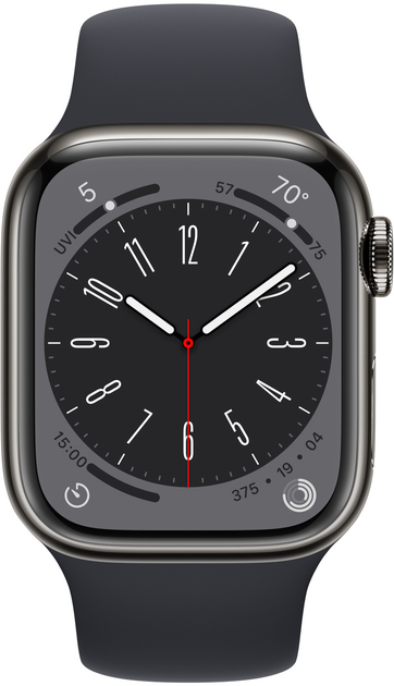 Smartwatch Apple Watch Series 8 GPS + Cellular 41mm Graphite Stainless Steel Case with Midnight Sport Band (MNJJ3) - obraz 2