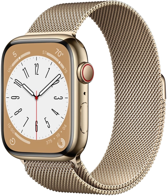 Smartwatch Apple Watch Series 8 GPS + Cellular 45mm Gold Stainless Steel Case with Gold Milanese Loop (MNKQ3) - obraz 1