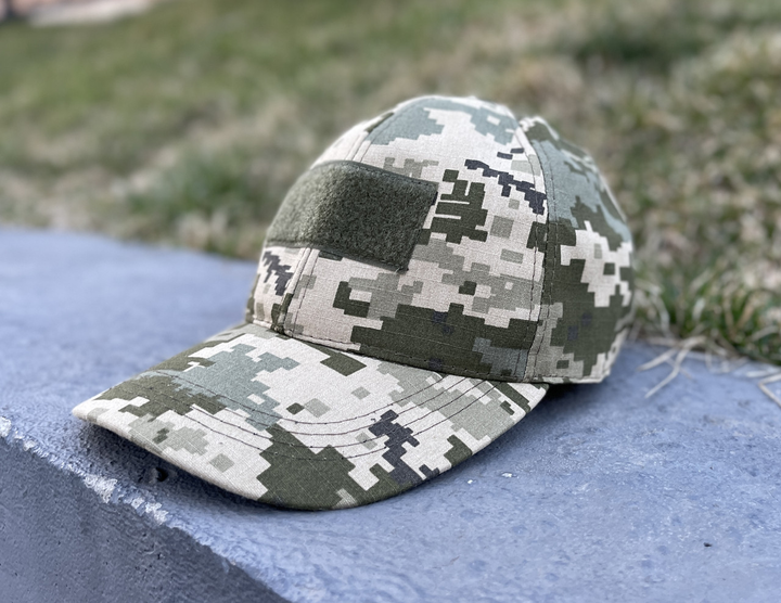 Кепка-бейсболка из хлопка с липучкой спереди для ВСУ кепка тактическая военная камуфляжная Пиксель - изображение 1