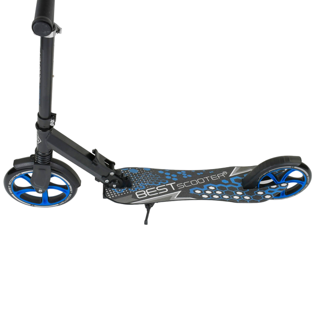 Двухколесный самокат для подростка с амортизатором Best Scooter Черный с голубым - изображение 5