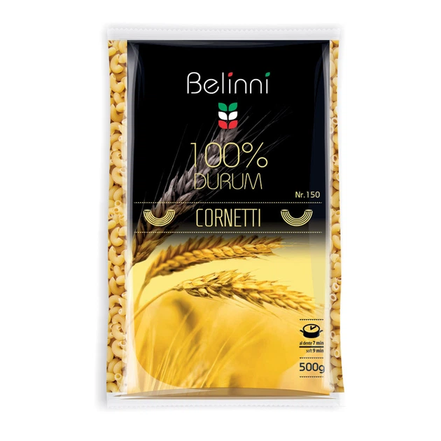 Макарони із твердих сортів пшениці Ріжки звичайні Pasta Cornetti rigati №150 Belinni 500г - Фото 1 Макарони із твердих сортів пшениці Ріжки звичайні Pasta Cornetti rigati №150 Belinni 500г - зображення 1